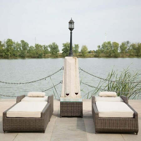 Homeroots 78 x 29 x 35 in. Brown Outdoor Arm Chaise Lounge Set with Cushions, 3 Piece 372317